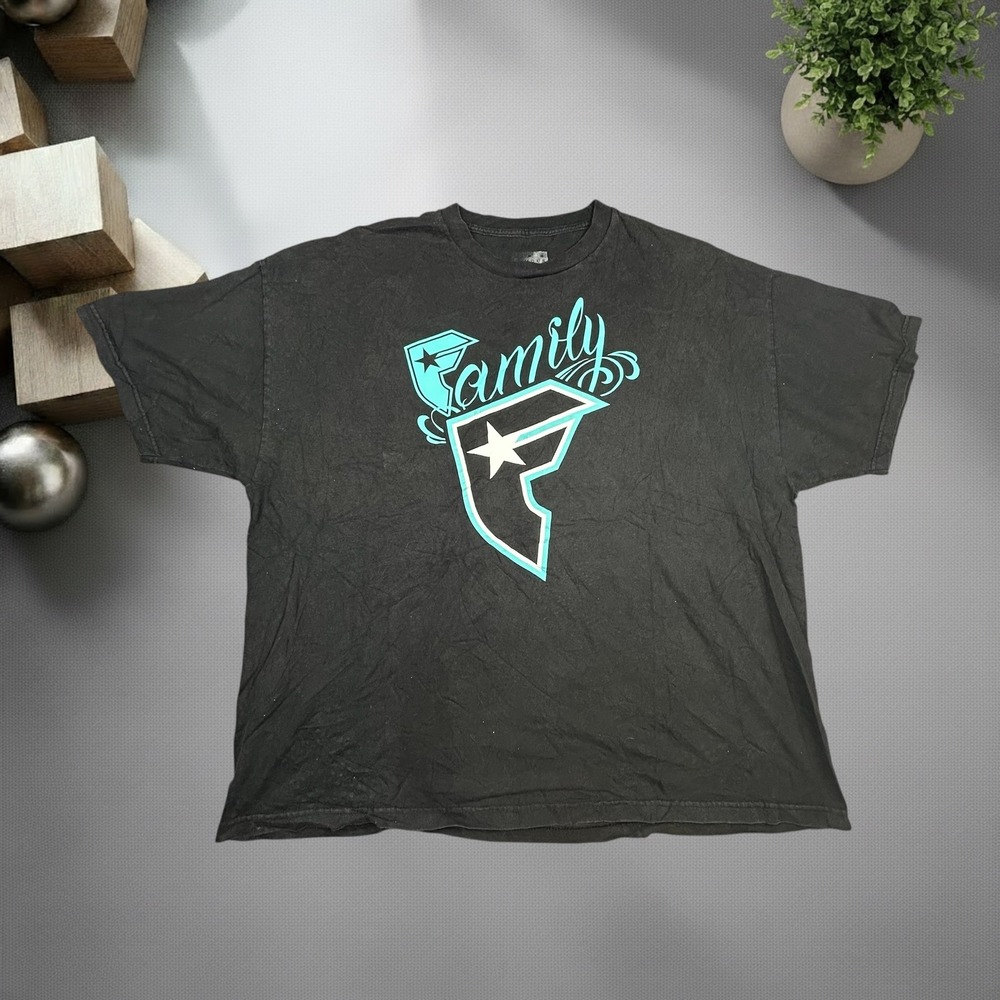 Famous Stars and Straps Family Graphic T-Shirt Black Teal Y2K Skater Mens 3XL